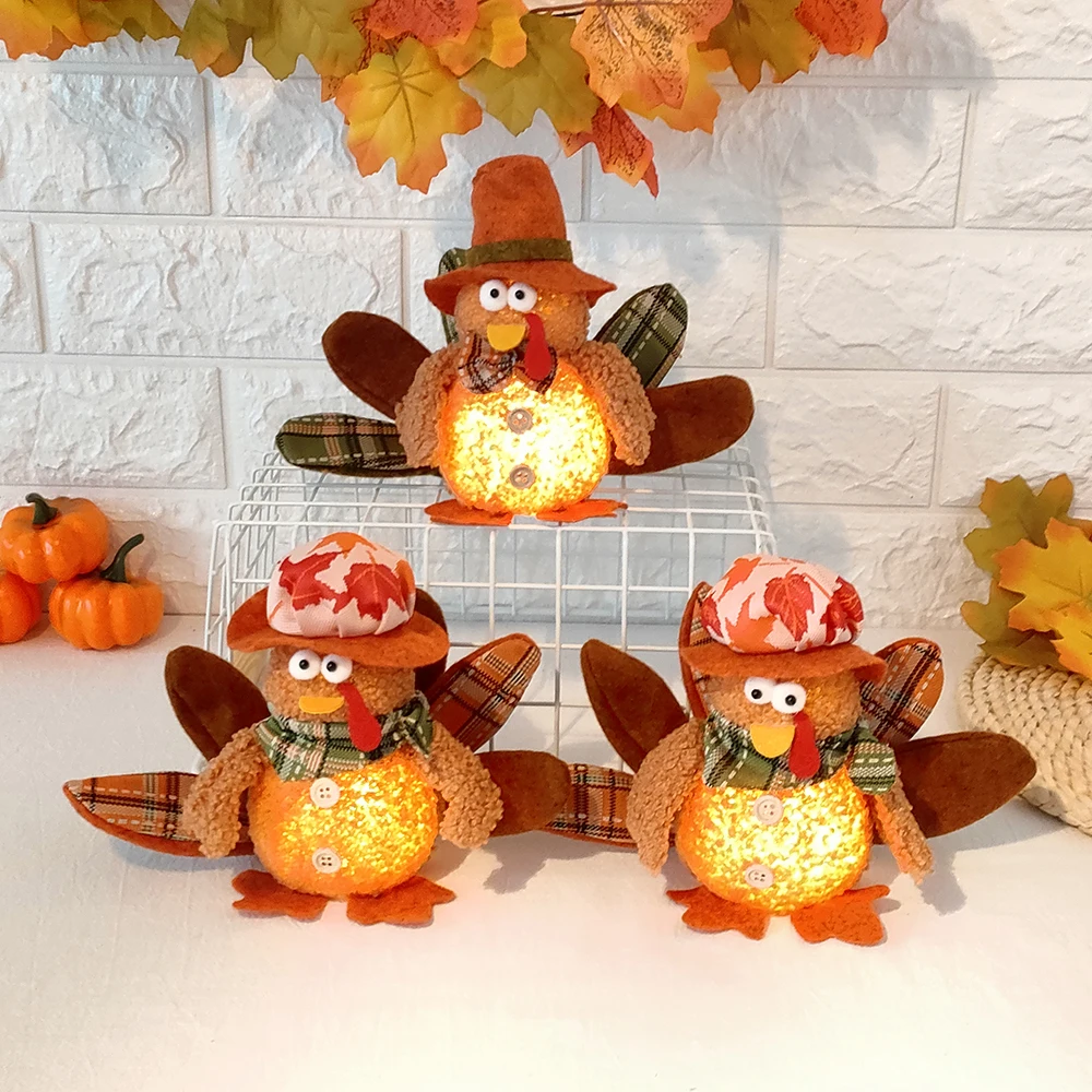 

New Autumn Harvest Festival Plush Turkey Doll Fall Thanksgiving Day Turkey Gnome Ornaments Halloween Gift Home Decor Figurine