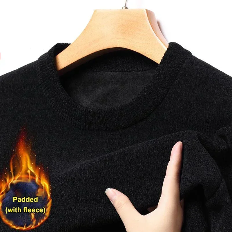 Men Autumn Winter Round Neck Green Sweater Slim Fit Casual Knitted Top Thickened Winter Knitwear Outwear Solid 3XL 4XL