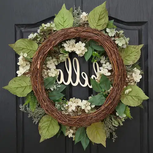 40cm Artificial Hydrangea Wreath Home Garland Front Door Decoration Wall Background Christmas Decor Hello Wreath 2023 New - Image 2