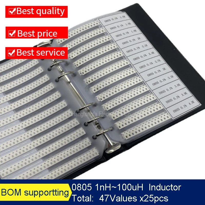 0805 SMD 다층 인덕터 샘플 북, 모듬 키트, 1nH 100uH, 47 값 x25 개 = 1175 개, 10NH 22NH 100NH, 신제품