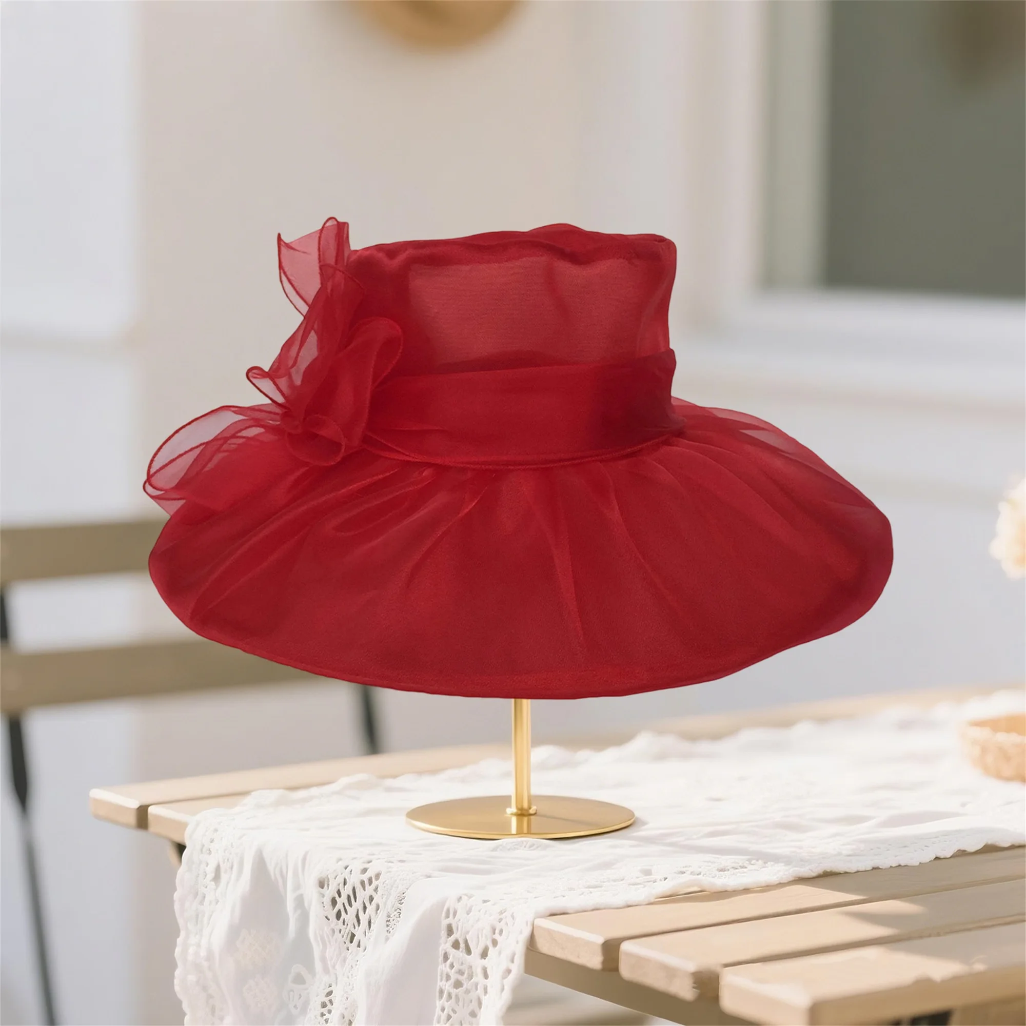 Elegant Floral Wide Brim Sun Hat with Bowknot Detail Stylish Derby Hat for Women at Summer Beach Party