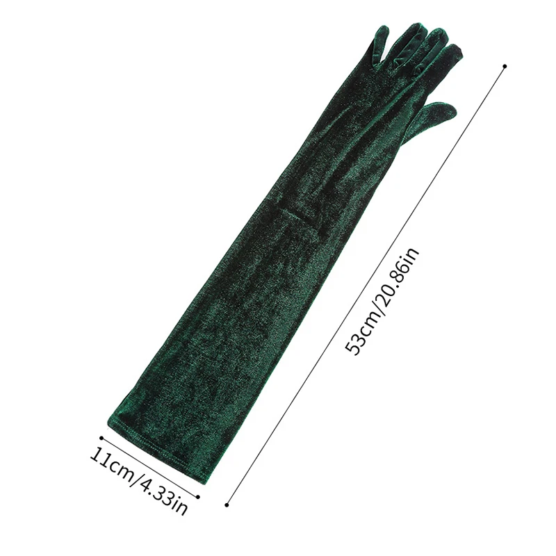 Elegant Velvet Solid 53cm Long Gloves Women Fluffy Gloves Full Finger Party Evening Dress Etiquette Stage Performance Gloves