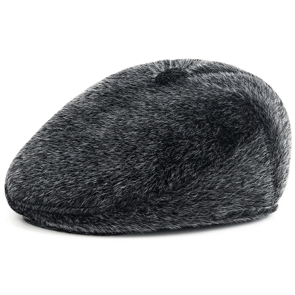HT4922 Herren Baskenmütze Warme Kunstpelzmützen für den Winter Männlich Schwarz Grau Earflap Cap Männlich Künstler Maler Baskenmütze Hut Großvater Baskenmütze Mütze – Detail 3