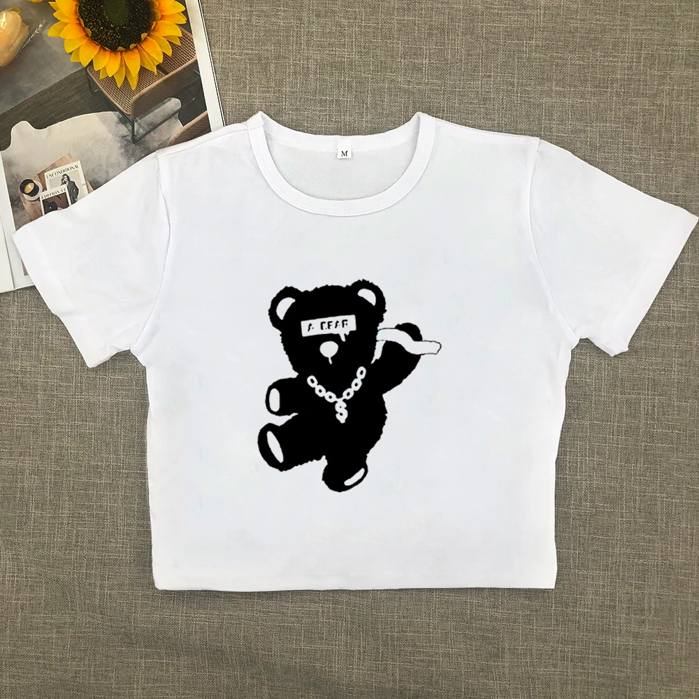 Short-sleeved T-shirt pure cotton women summer new spice girls high waist slim short crop clothing tide sweet and spicy