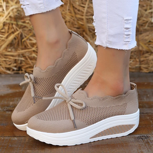 Zapatos balancín de talla grande para mujer, zapatillas planas de malla con lazo, informales, 2022 - AliExpress Mobile