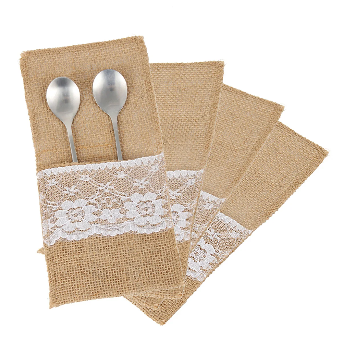 50Pcs Burlap Lace Cutlery Pouch Wedding Tableware Party Supplies Holder Bag Hessian Rustic Jute Table Decoration Accessories