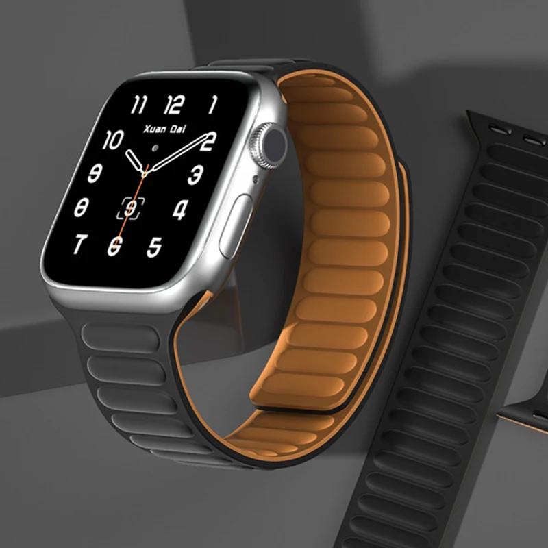 

Silicone Link strap For Apple watch band 44mm 45mm 49mm 40mm 41mm Magnetic Loop bracelet correa iWatch series 5 3 se 6 7 8 ultra