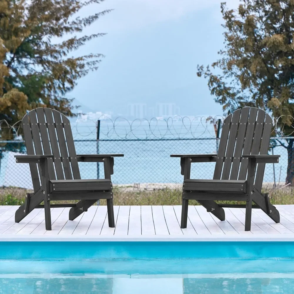 300LBS Solid Wood Folding Adirondack Chair Set of 5 Outdoor,Weather Resistant,Fire Pit Lounge Chairs for Garden,Black 2