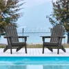 300LBS Solid Wood Folding Adirondack Chair Set of 5 Outdoor,Weather Resistant,Fire Pit Lounge Chairs for Garden,Black 2