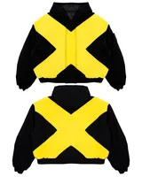 Veste cardigan zippée noire et jaune à col montant, style streetwear ample, marque de mode américaine 2026 3