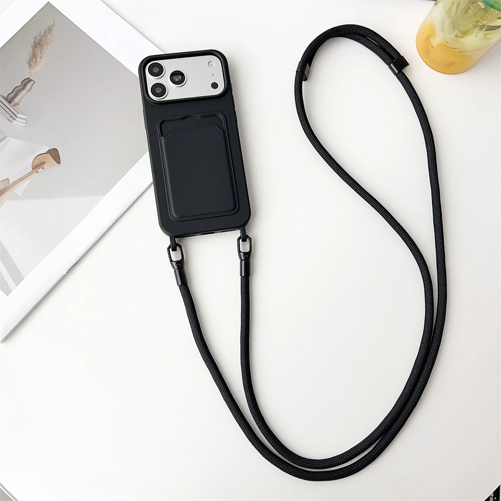 Enhanced Silicone Card Holder Phone Case with Crossbody Lanyard and Fall Prevention Cover