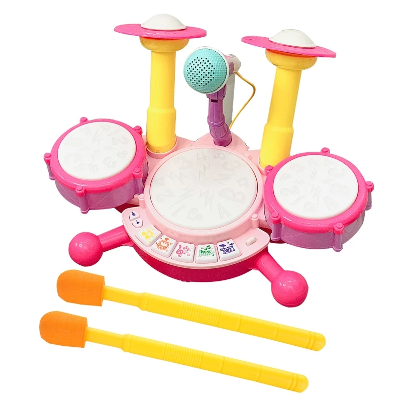 

Kids Drum Set Musical Instrument Toys Drum Set for Toddlers 1-3 Educational Musical Toys Working Microphone for Babies E65D
