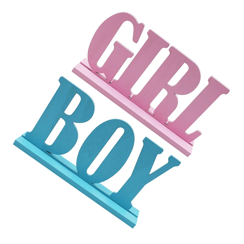 

2 Pcs Decorate Wooden Ornaments Baby Letter Table Sign Gender Reveal Decoration