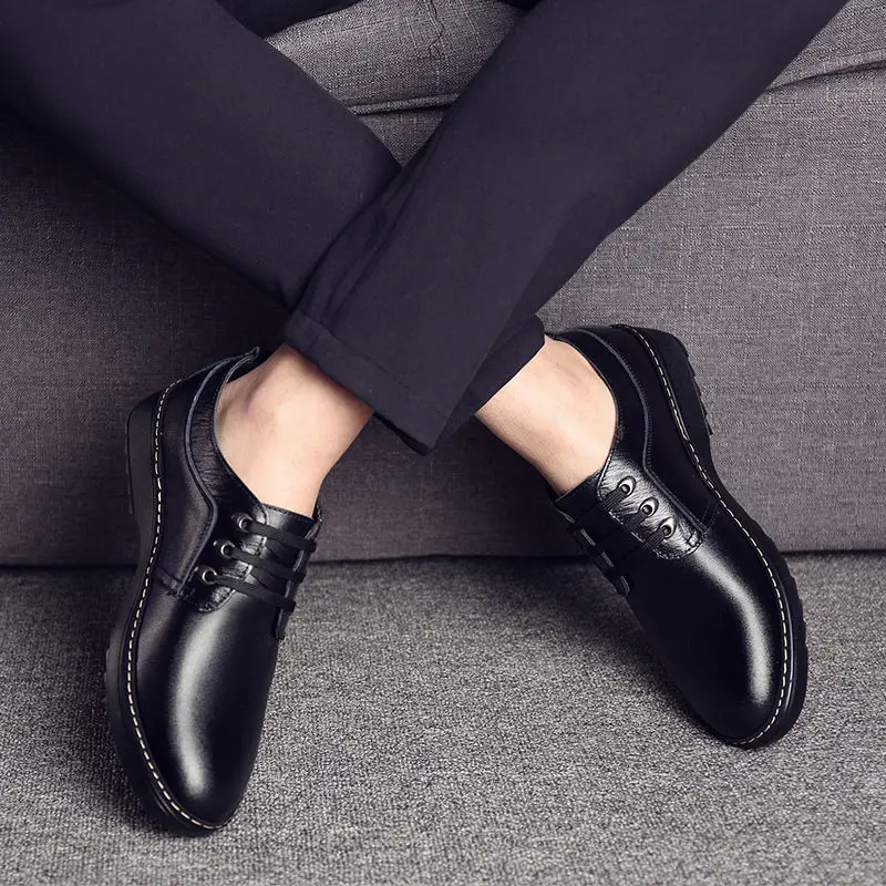 Men's real leather shoes trend all-match Dress shoes male breathable casual shoes British black business Genuine leather shoes