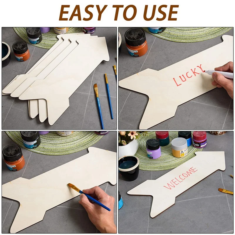 8PCS Wooden Arrow Shape Cutouts Slice Unfinished Arrow Wood Sign Blank Hanging Wooden Plaque Wood Slice Color
