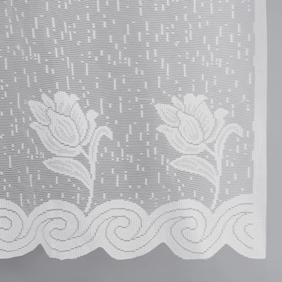 Art Deco white floral knitted polyester kitchen curtain-machine washable unlined door curtain suitable for all seasons window curtains tie valance curtain
