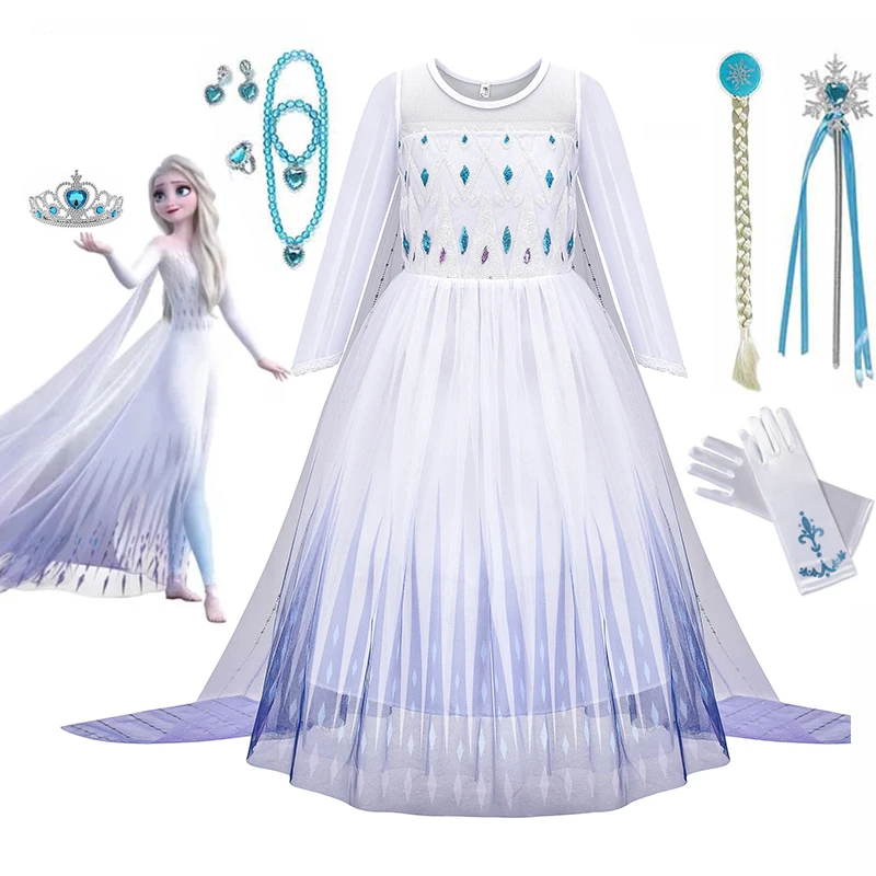 Elsa Halloween Costume 2t 2022 2022 Disney Frozen 2 Costume For Girls Princess Elsa Dress White Ball Gown Birthday Kids Snow Queen Cosplay Carnival Clothing Kids Cospaly Dresses Aliexpress