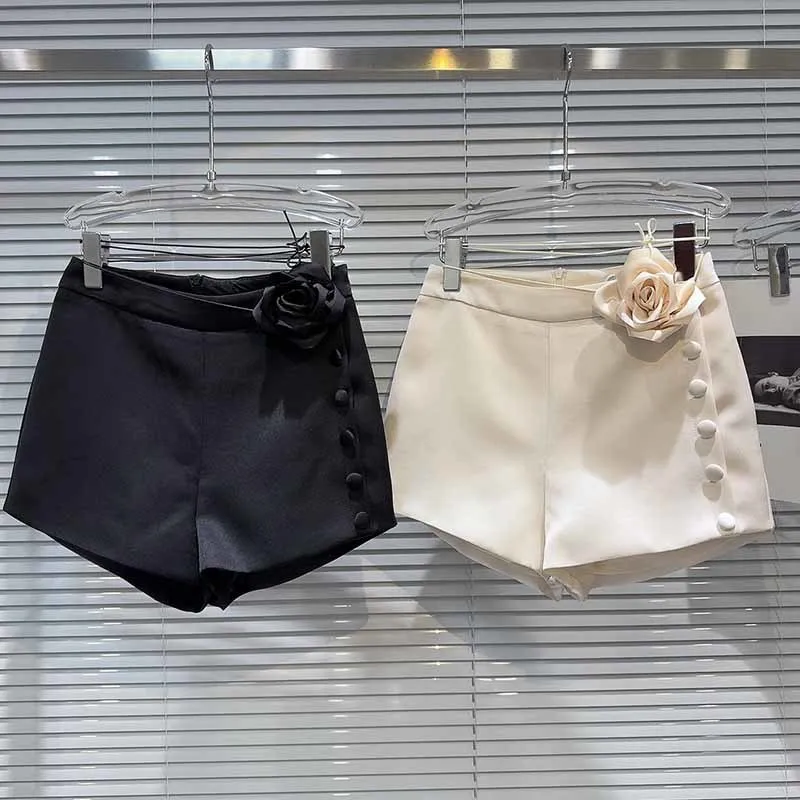 

Женские шорты ручной работы, простые изысканные короткие шорты абрикосового цвета с цветочным ремешком на талии, лето 2024