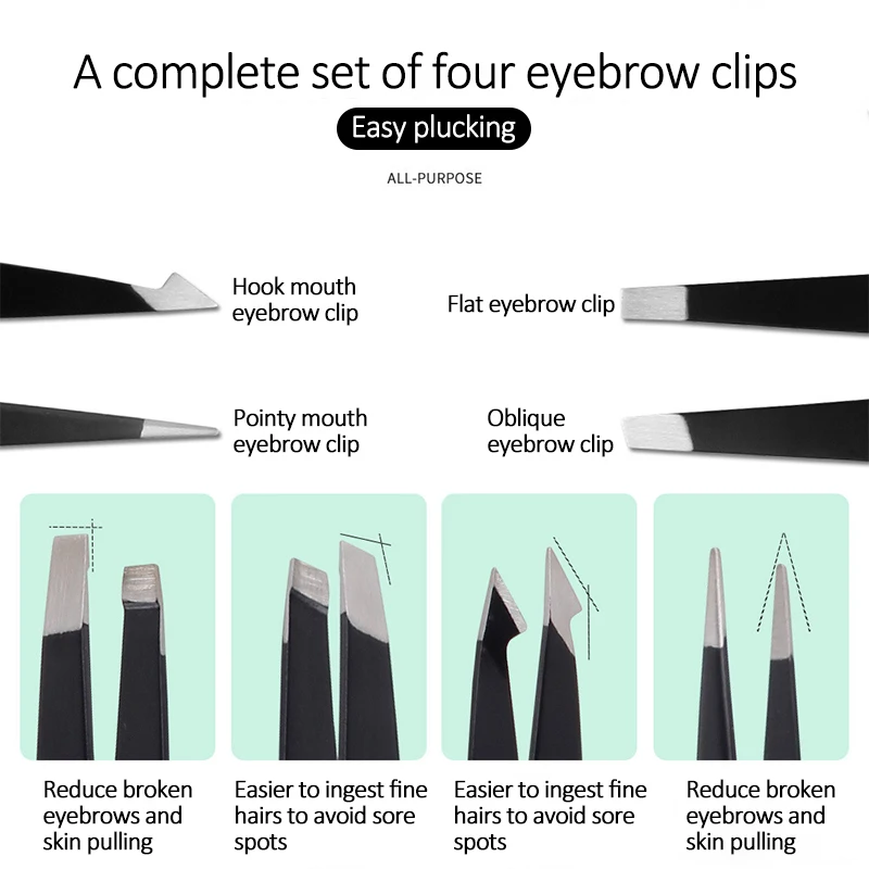4PCS/Set Makeup Professional Eyelash Tweezers Stainless Steel Eyelash Extension Tweezer Makeup Beauty Clip False Eyelashes Tool 6