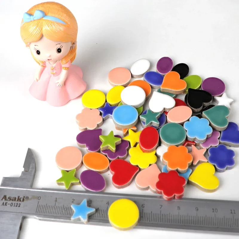 100g/3.5oz Multi Shape Ceramic Mosaic Tiles Colorful Polygon Porcelain Tile Star/Heart/Round/Oval/Flower DIY Making Stones