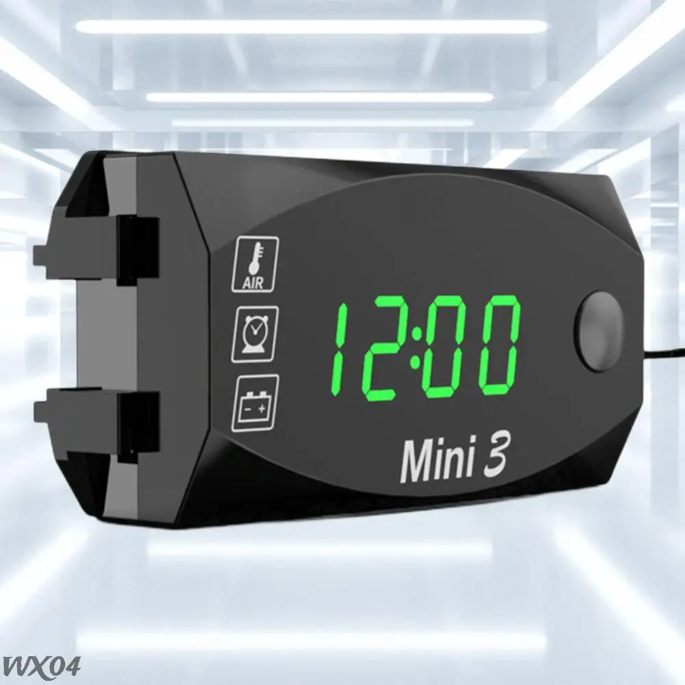 12V Moto Temperature Clock Dust-proof 3 in 1 Motobike Thermometer Voltmeter Digital Display Universal LED Voltmeter