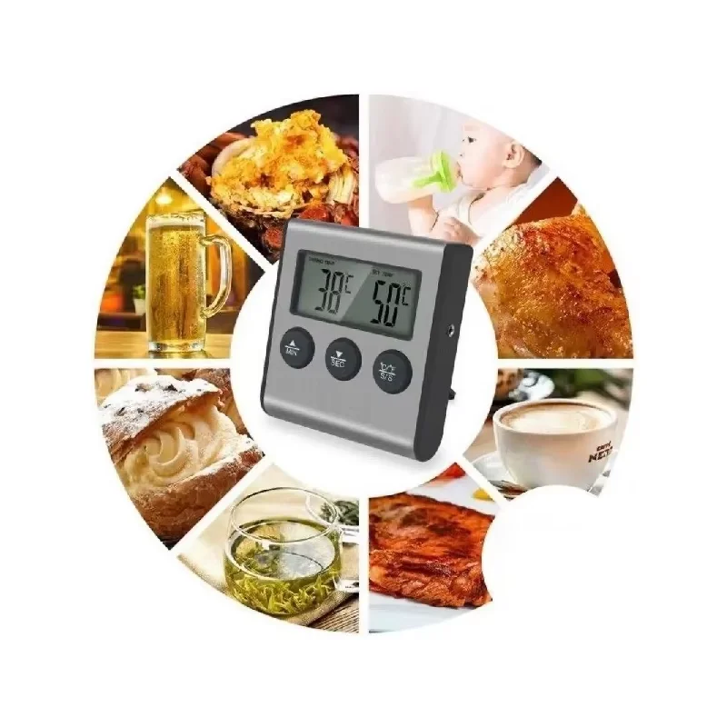 Food Thermometer Kitchen Digital Cooking Meat Temperature for Oven BBQ Grill Timer Function with Probe Heat Meter