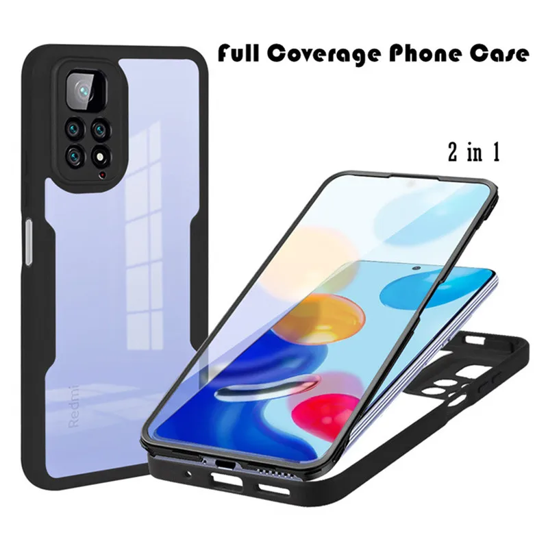 Full Coverage Phone Case For Xiaomi Redmi 9 9A 9C 9T Redmi Note 9 10 11 Pro 9s 10s 11s Transparent 2 in 1 Front+Back Cov_voghion.com