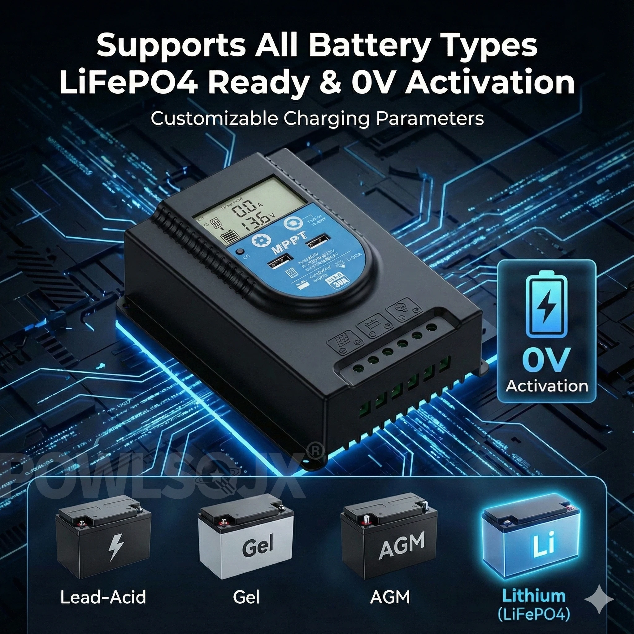 30A MPPT Solar Charge Controller 12V/24V Auto Fan Cooled Regulator for LiFePO4
