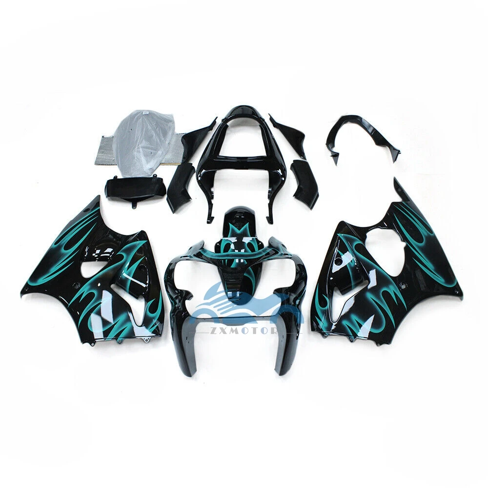 

Customize Paint Injection fairings Kits For Kawasaki ZX6R 2000 2001 2002 Black Blue Flame Fairing zx6r 00 01 02