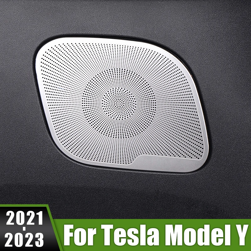 

For Tesla Model Y 2021 2022 2023 Stainless Steel Car Rear Trunk Tweeter Horn Cover Decorated Sequins Trim Stickers Accessories