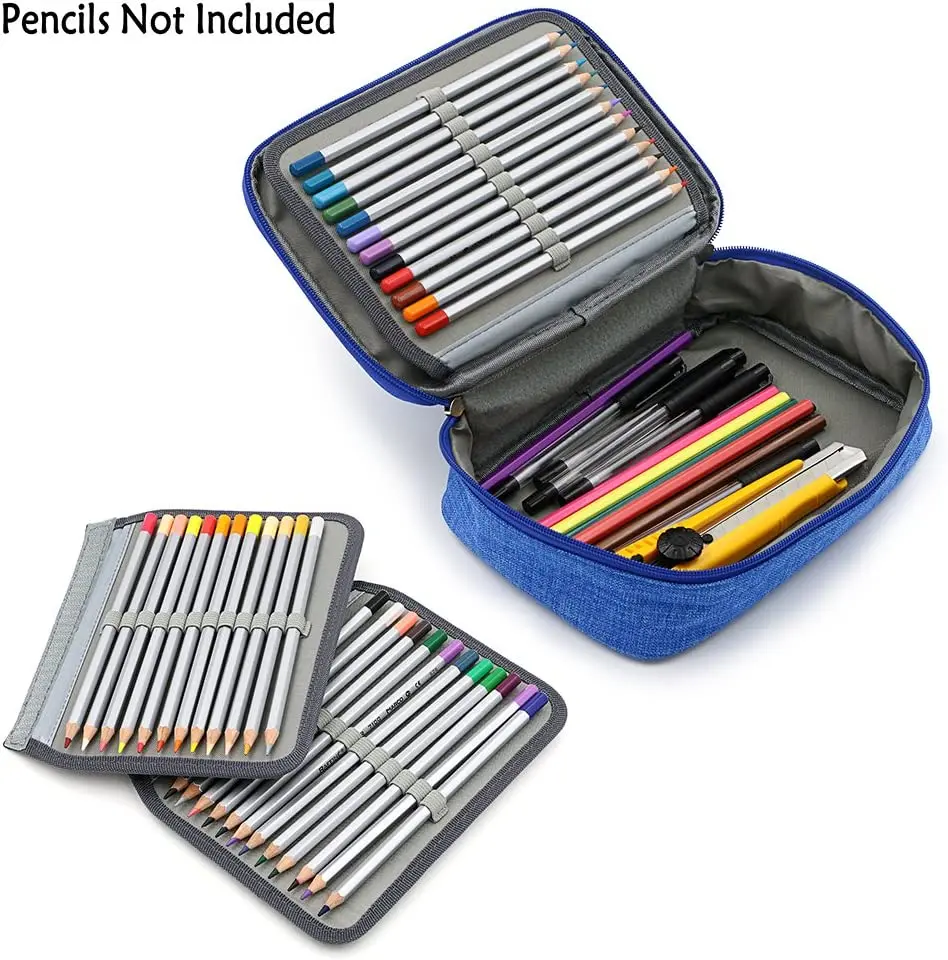 Pencil Case, 72 Slots Multi-functional Large Capacity Pens Case Pencil  Pouch Wrap Coloring Pencil Holder Organizer Stationary Bag - Blue