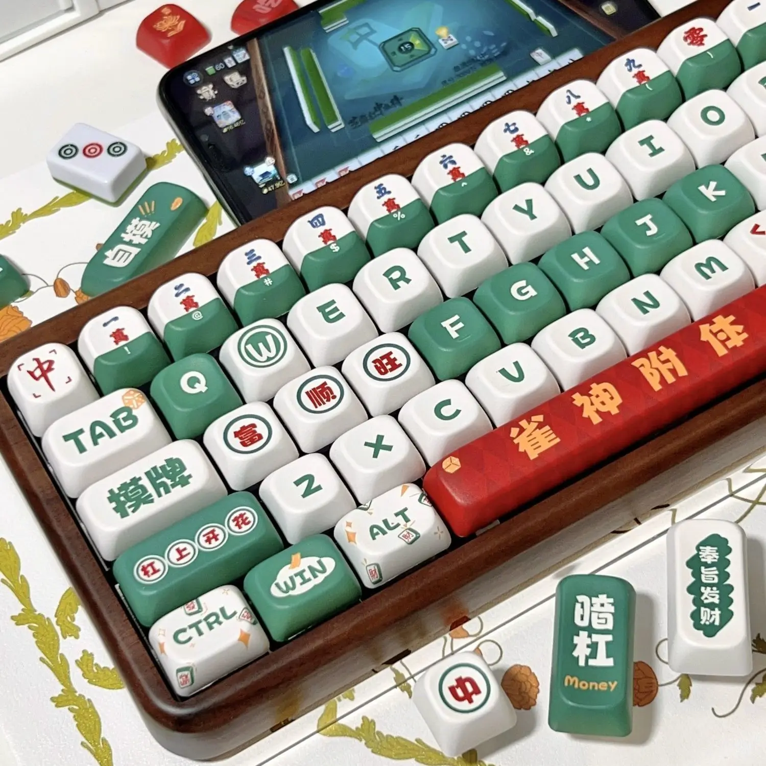 Keycaps Mahjong para Teclado Mecânico Perfil Koa e Cherry Pbt Square Key Cap Sublimação de Tintura para mx Teclados Acessórios - Imagem 2