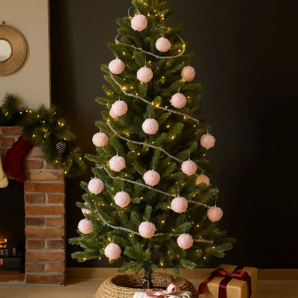 Creative 8/10cm Fluffy Christmas Ball Foam Decorative Christmas Tree Pendant Pink Christmas Hanging Ball Holiday Ornament