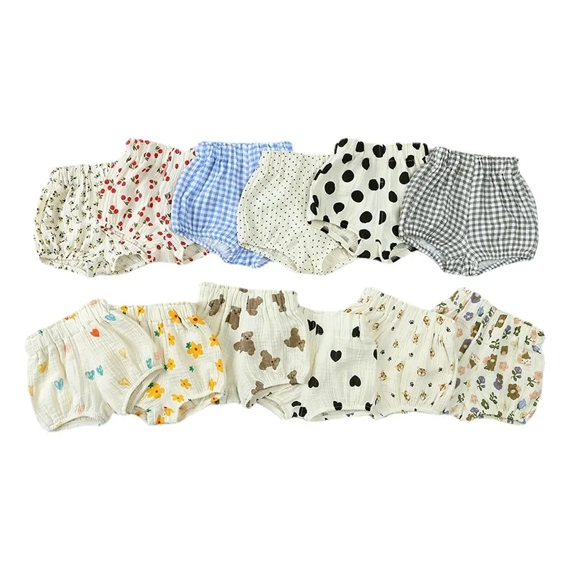 Casual Shorts Cotton Shorts Baby Cotton Bloomers Summer Boys Shorts Bear Grid Print Cotton Toddler Baby Girl Bread Shorts Pants Fashion Newborn Bloomers Bebe Pantalon 0-36M