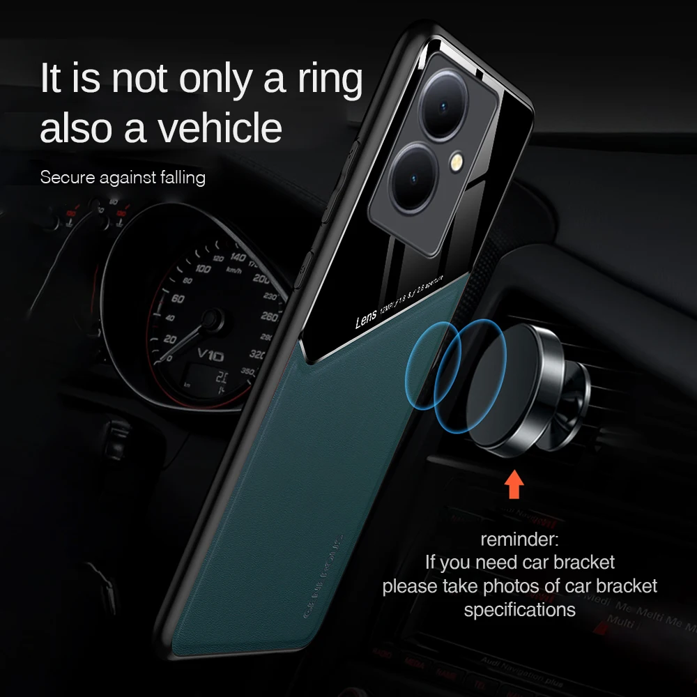 Leather Texture Case For VIVO Y03 Y17S Y27 5G Y16 Y36 Y35 Y77 Cover With Car Magnetic Suction Holder Coque Fundas Capa_voghion.com