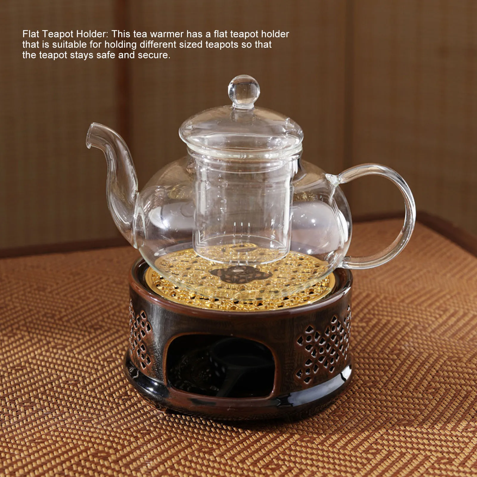 Calentador de tetera con Base de cerámica, calentador de té y café con tapa de cuchara y portavelas, blanco