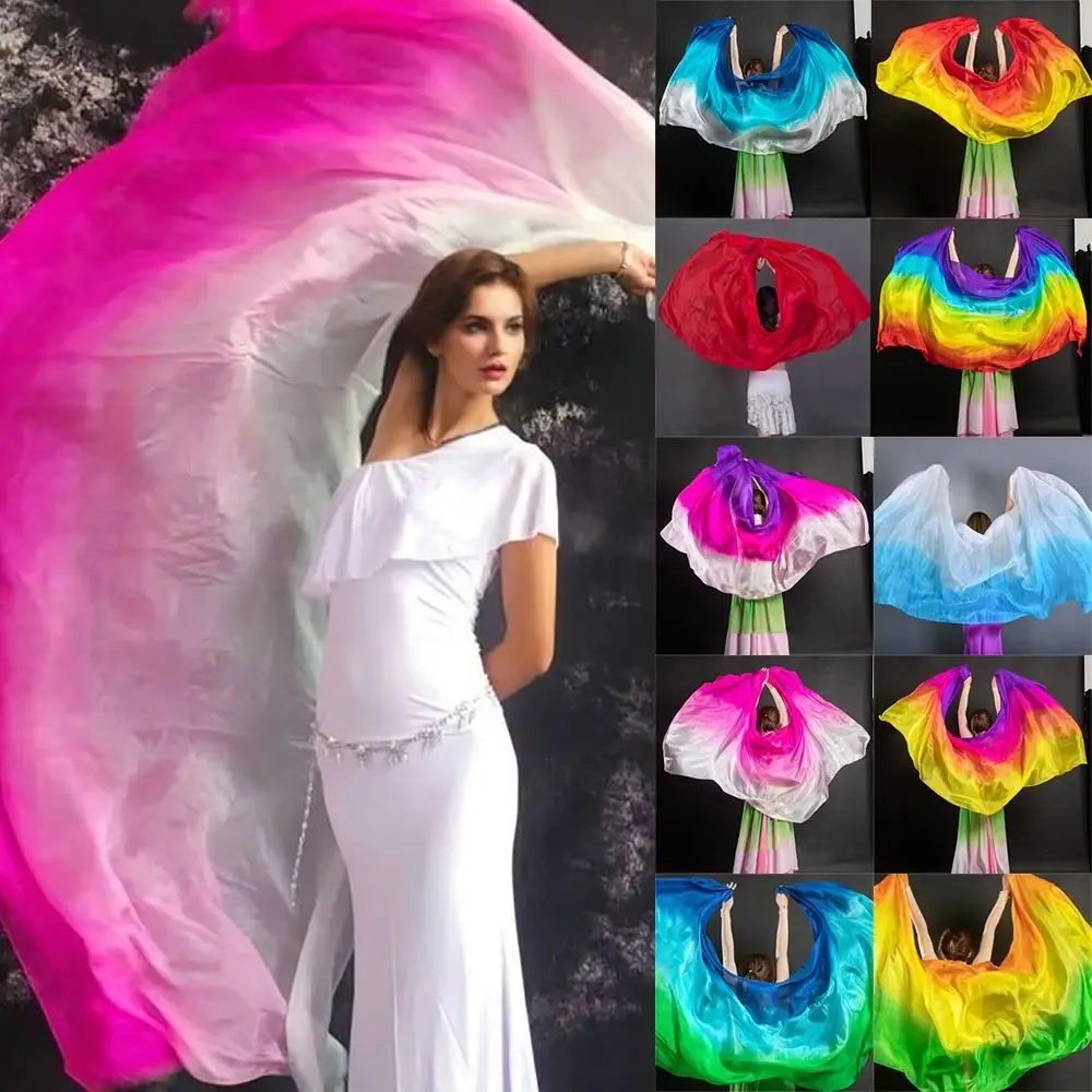 Costumes Accessories 100% Silk Belly Dance Veils Gradient Color 250cmx120cm Latin Belly Dance Shawls Light Texture Women Scarf