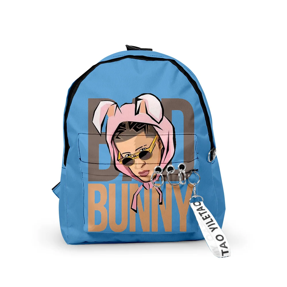 Trendy Cartoon Bad Bunny Backpacks Boys/Girls pupil School Bags 3D Print Keychains Oxford Waterproof Funny Cute Small Backpacks