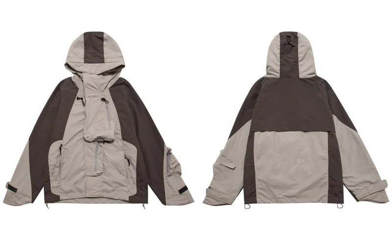 

Men Cargo Jacket 2023 Streetwear Fashion Multi Pockets Camping Hiking Zipper Hooded Windbreaker Waterproof Coats Autumn Outdoor