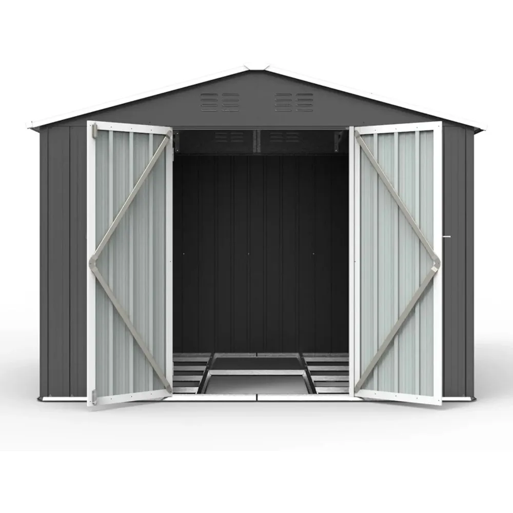 Metal Outdoor Storage Shed, Lockable Doors Galvanized 8 x 6 FT with Windows and Floor Garden Shed Tool Storage Sheds House