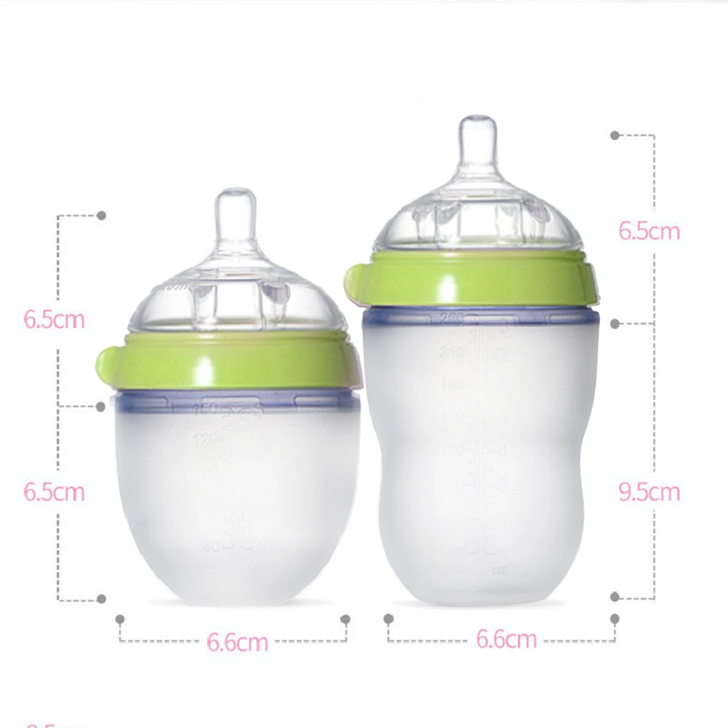 Baby Silicone Breastfeeding Nursing Bottle 150ml 250ml with Gravity Straw and Dust Cap for Newborns