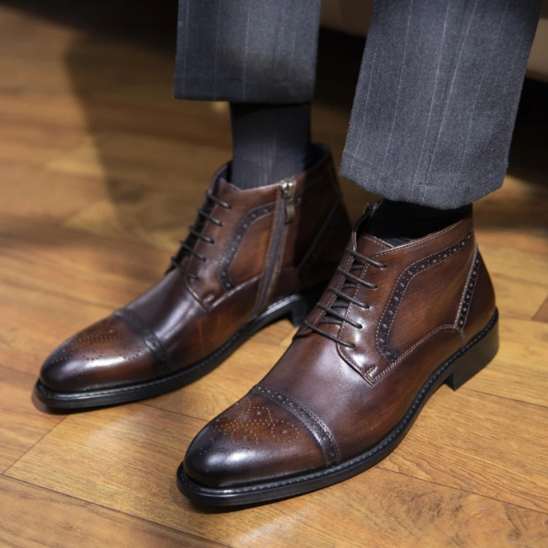 Luxury Italian New Style Men Ankle Boots Genuine Leather 2023 Brand