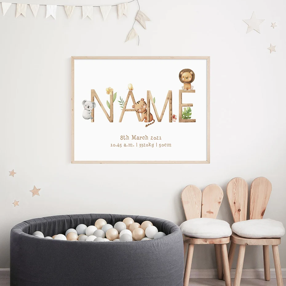 Personalized Name Lion Wall Decal - Custom Nursery Or Kids' Room Animal Decor (22"W X 20"H)