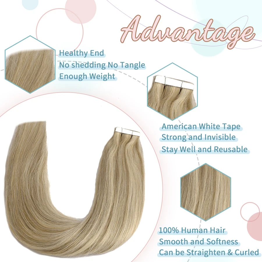 AW 12''-28'' Tape In Human Hair Extensions Straight Seamless Invisible Natural Machine Made Remy Adhesive Glue On Hair Extension
