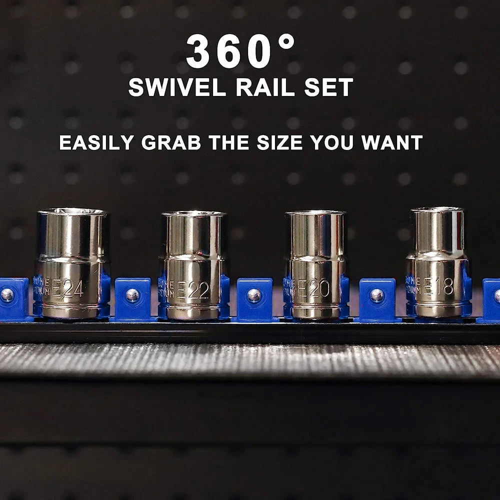 1pc ABS Swivel Socket Organizer 1/4-inch 3/8-inch 1/2-inch 360° Premium Quality Socket Clip Rail Holders Socket Organizer Tool