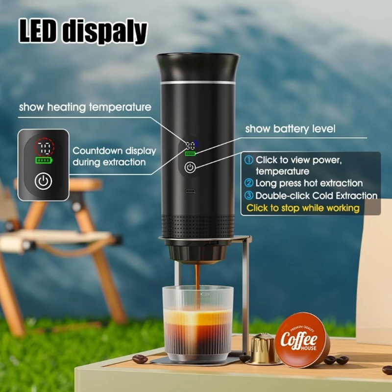 Portable Electric Espresso Machine Travel Coffee Maker Compatible with Ground Coffee and Nespresso Capsules with LCD Screen