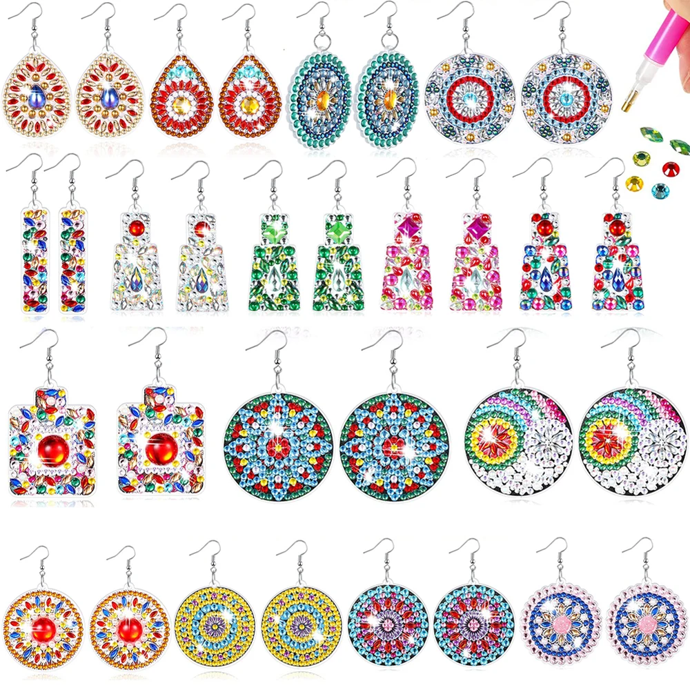 

8/16Pcs DIY Diamond Painting Earrings Round/Square Shaped Diamond Art Mosaic Ear Dangles Jewelry Crafts Handmade Gift for Women