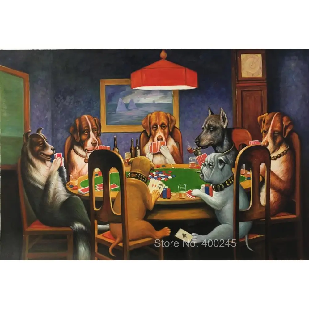Canvas Art Animal Painting Dogs Playing Poker C.m.coolidge Oil
