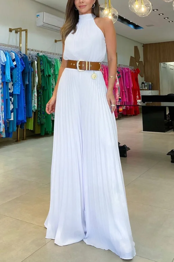 

Women Summer Dress Beach Female Bath Exits Swimsuit 2023 Suit Cover Up New Solid Color Sleeveles Sexy Jumpsuit Slacks Polyester