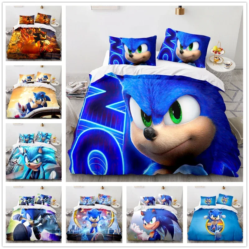 3PC New Cartoon Quilt Cover Sonic Game Surrounding Fashion Animation Printing Creative Home Boys Cartoon Game Super